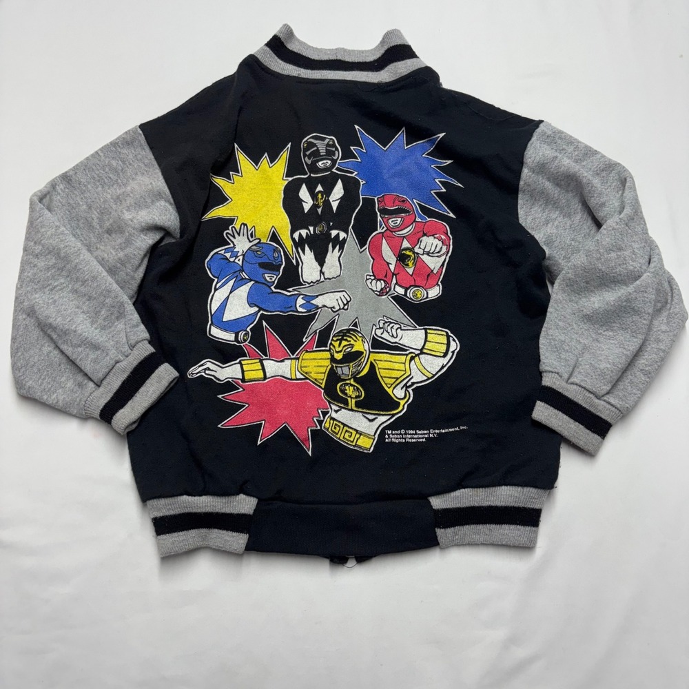 Vintage 1994 Power Rangers Wormser Varsity Jacket Black Grey Kids M 7 USA Made